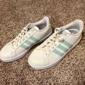 Adidas 8.5 sneakers, light blue and white